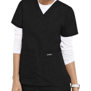 LANDAU Essentials Women's 4 Pocket V Neck Black Scrub Top Plus Size XXL NWT